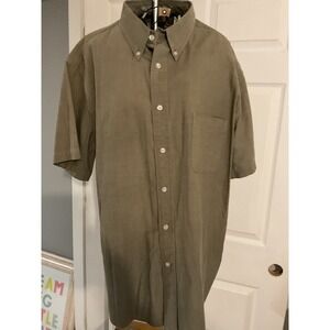 Zinc Mens Short Sleeve Button Up Shirt Khaki Green XL 100% Cotton Pocket